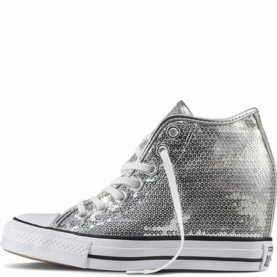 Converse Chuck Taylor All Star Lux Sequin Mid Tops Womens - Silver/White/Black Shoes (787PIWCA)